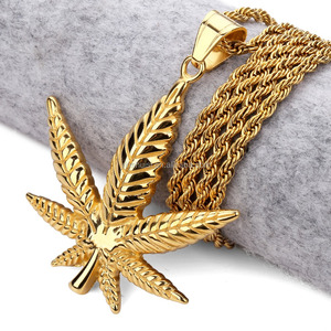 Collier classique rétro avec <span class=keywords><strong>feuilles</strong></span> <span class=keywords><strong>de</strong></span> mauvaises herbes, bijoux en acier inoxydable, style hip hop, tendance - Product Image 2