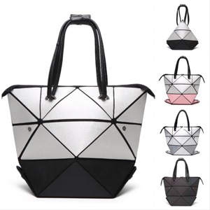 Origami Style Fashion Handbag Bao Geometric Diamond Shape PU hand bag Tote Blue Patchwork Women bag