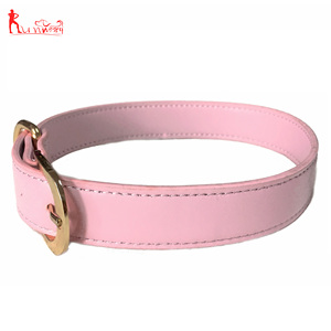 Collar de perro de cuero Rosa Suave personalizado Clip de metal dorado ajustable para tamaño pequeño mediano grande - Product Image 2