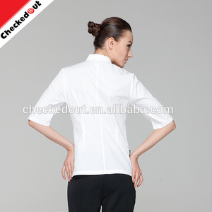Alta calidad checkedout medio mangas Blanca chef wear <span class=keywords><strong>ropa</strong></span> mosca delantera de <span class=keywords><strong>camarero</strong></span> y camarera camisa - Product Image 4