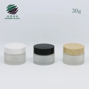 OEM 30毫升30g 30毫升1 oz空奶油罐化妆品容器磨砂玻璃罐带竹塑料盖