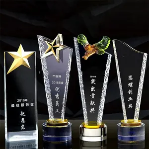 Wholesale cheap 3D laser engraved blank glass medals crystal trophy award