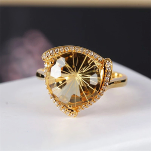 SGARIT las mujeres al por mayor nueva moda anillo ajustable amarillo citrino natural, anillo de cristal de joyería de plata de ley 925