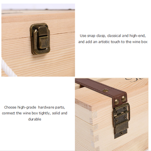 Caja de regalo de madera para vino tinto, soporte de embalaje natural sin terminar estampado, magnum con cuero, 4 y 6 botellas, venta al por mayor - Product Image 6