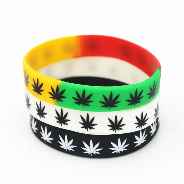 Daun Jamaika Gulma Rasta Reggae Gelang Silikon & Gelang Warna Hitam Putih Gelang Karet