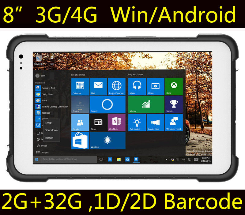 Tablette PC durcie de 8 pouces avec les comprimés rocailleux de scanner de code barres de Windows10 maison / Pro OS 3G 4G