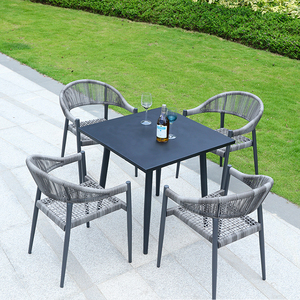 5 pièces de <span class=keywords><strong>jardin</strong></span> gris, moderne et bon marché, meubles de terrasse extérieure en corde, <span class=keywords><strong>table</strong></span> en aluminium et chaises <span class=keywords><strong>4</strong></span> places - Product Image 1