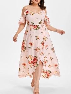 Abito Lungo Estivo Stampato Taglie Forti per <span class=keywords><strong>Donne</strong></span> Curvy, Vestito Floreale Plus Size con Spalle Scoperte - Product Image 6