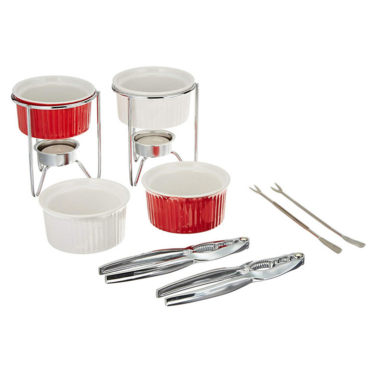 TLSF-06 набор для сервировки морепродуктов из нержавеющей стали с 2 крекерами-омарами, вилками, подогревателем масла красного и белого цветов