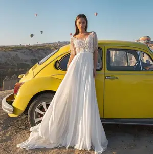 Gaun Pernikahan Backless Sederhana Vintage Terbaru untuk Pengantin
