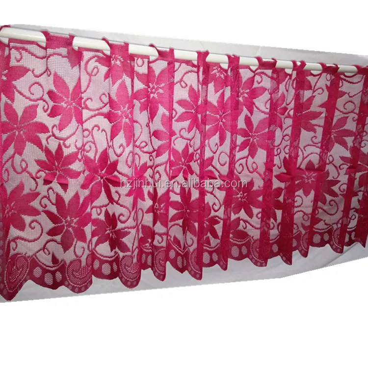 Lace Window Valance Home Kitchen Sheer Cafe Curtain Poinsettia Red Christmas Lace Curtain