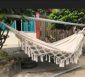 Barato al por mayor de encargo de algodón de lino de Camping al aire libre hamaca con <span class=keywords><strong>Macrame</strong></span> playa hamaca <span class=keywords><strong>columpio</strong></span> cama cubierta silla hamaca Swing - Product Image 4
