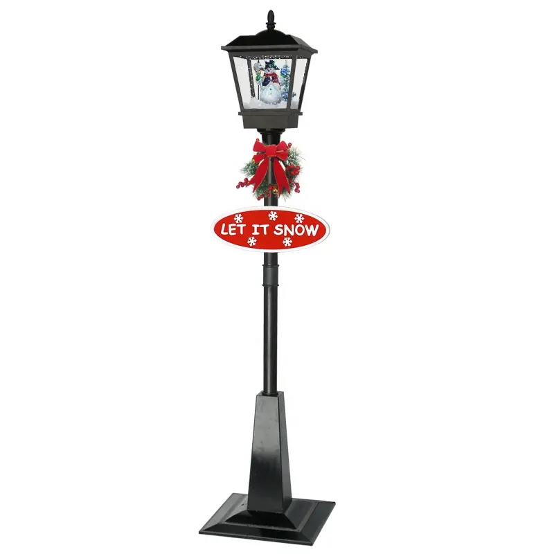 New European style outdoor Christmas ornaments led musical stand lampara nieve black christmas snowing street lamp