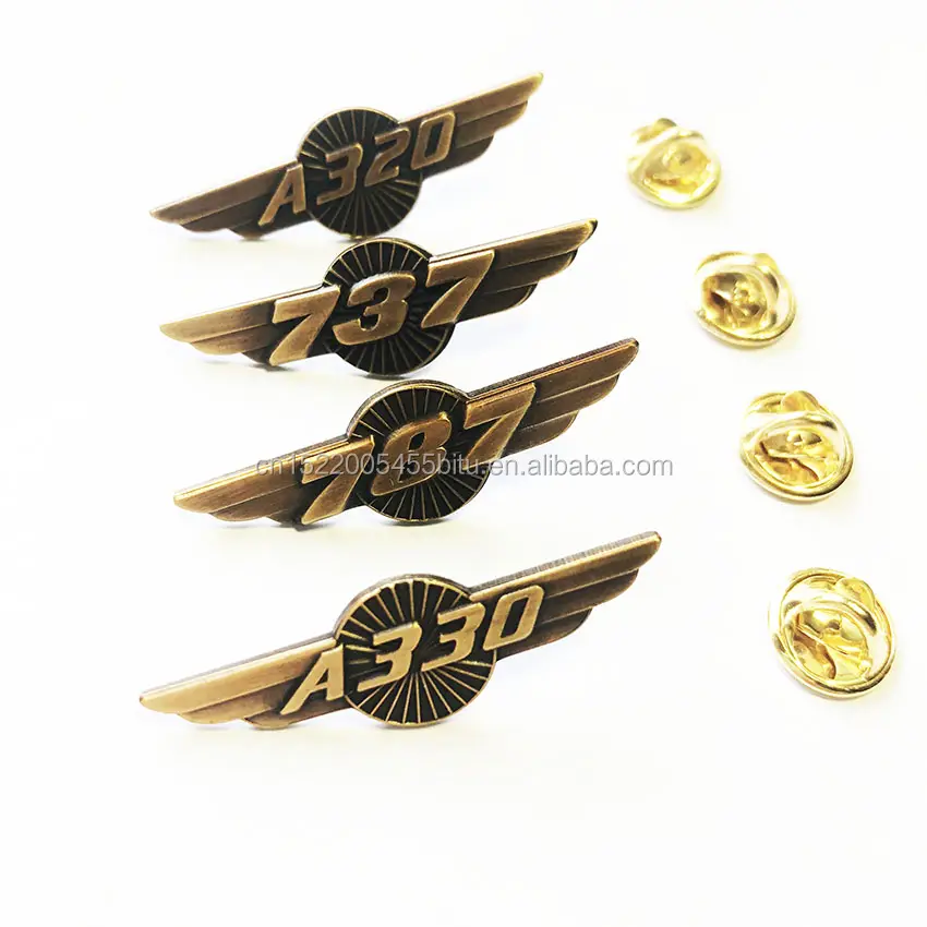 Wholesale high quality metal 787 737 A330 A320 airplane lapel pin aircraft badge each design MOQ 50pcs