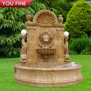 Outdoor marble stone lion head wall fountain