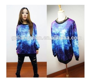 Caliente 2015 OEM Chic mujeres de la galaxia del espacio estrellado de manga larga superior redondo T Shirt Jumper Top - Product Image 2