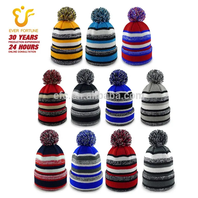 Bonnet tricoté avec pompon, nouveau, chapeau de bonne qualité, pour le Ski en acrylique, avec rayures variables, unisexe, hiver,