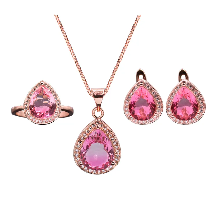 Новый дизайн, женское модное ожерелье, cz Циркон, Розовая позолота, Свадебный комплект ювелирных изделий, ожерелье