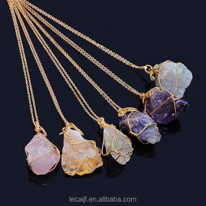 Collier en pierre naturelle, collier avec pendentif enroulé <span class=keywords><strong>de</strong></span> fil, bijoux <span class=keywords><strong>de</strong></span> mode, accessoires d'importation - Product Image 2