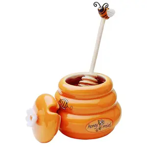 Honey Pot and Wooden Dipper