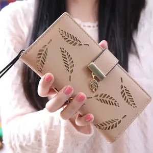 Tas Dompet Wanita Ritsleting Panjang Porteuille Femme Tas Wanita Modis Dompet Berlubang Daun