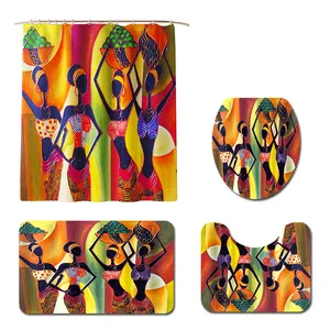 Kleurrijke Afdrukken Afrikaanse Vrouwen Wc Pad Cover Badmat Douchegordijn Set Voor Badkamer Decoratie