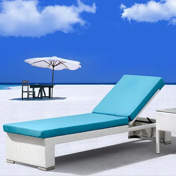 PE mimbre playa diseñado tumbona al aire libre de jardín de plástico silla de aluminio cubierta de sol de ratán salón de sol