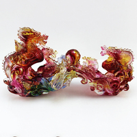 Grande Sculpture de Dragon en verre, avec Base en cristal, décoration intérieure, artisanale chinoise sculptée en chine