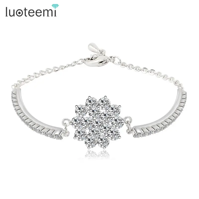 LUOTEEMI Charm Luxury White Gold CZ Stone Accessories Flower Designer Femme Fashion Jewelry Bracelet & Bangle