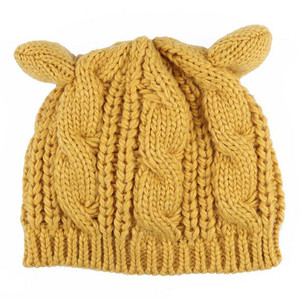 Pas cher Chat Oreilles Mignon Bérets Dames Double Épais Tricot Chapeau - Product Image 5
