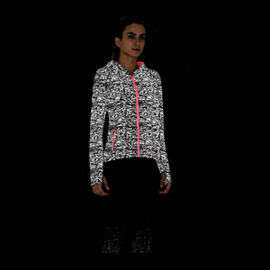Jaket Bomber Bertudung untuk Wanita, Jaket Bomber Musim Dingin Reflektif Cahaya Visibilitas Tinggi Warna Hitam Merah Muda, Jaket Hoodie untuk Lari Yoga Luar Ruangan Di Malam Hari - Product Image 1