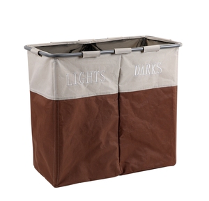 Custom Logo Home Storage Organization 2 Compartment Laundry Basket Double Laundry Hamper