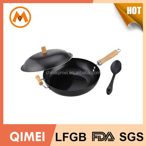 Resistente al calor <span class=keywords><strong>wok</strong></span> de acero al carbono con <span class=keywords><strong>mango</strong></span> de <span class=keywords><strong>madera</strong></span> - Product Image 1