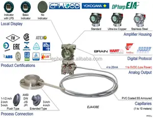 YOKOGAWA 原装 EJA438E 带遥控膜片密封的压力表压力变送器