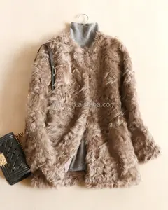 YR650 Classic Curly Top Quality Genuine Kalgan Baby Lamb Fur Coat for Women Wholesale