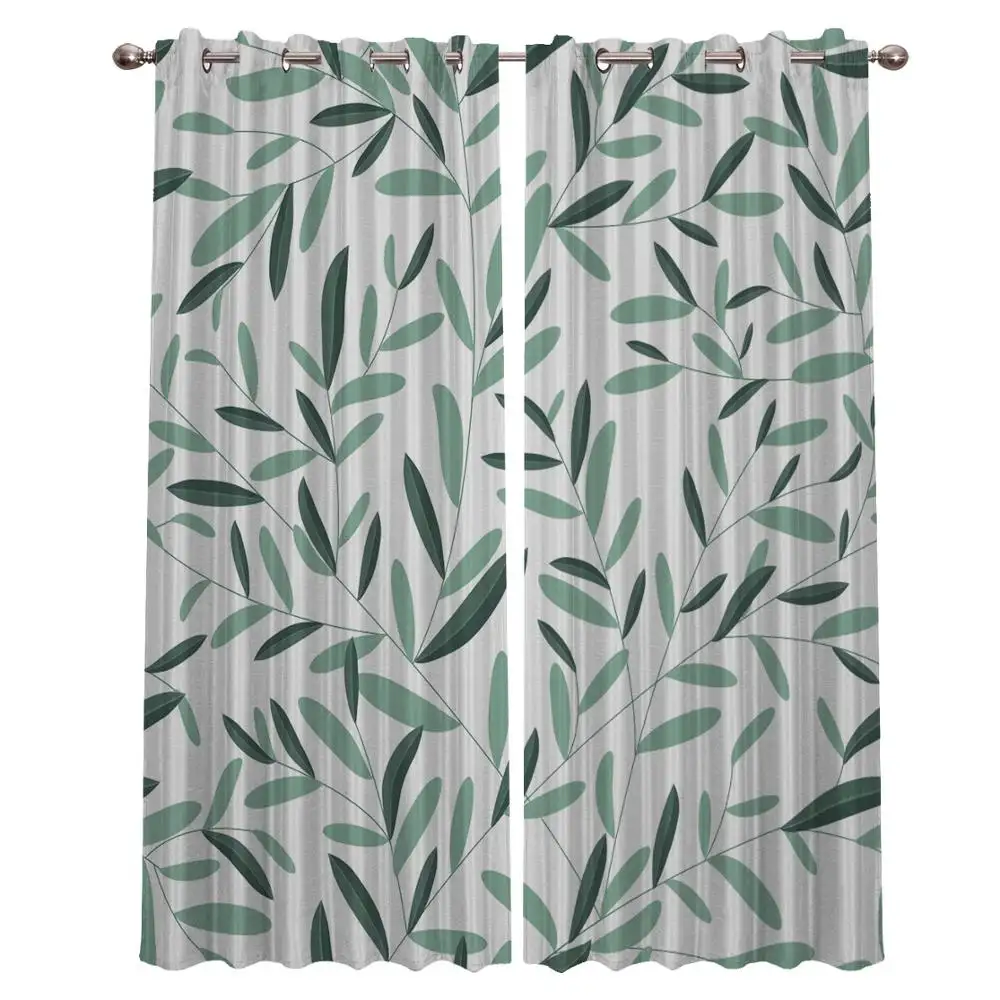 New Style Green Leaves Printing Pvc Curtains And Drapes Living Room Window Curtains