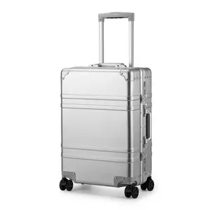 Vintage Full Aluminum Magnesium Metal Fashion Trolley Luggage Case Travel Suitcase