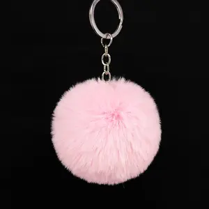 cheap low MOQ and low price 8cm Cute Faux Rabbit Fur Ball Pompom Keychain key ring car key decoration bag hanging charms