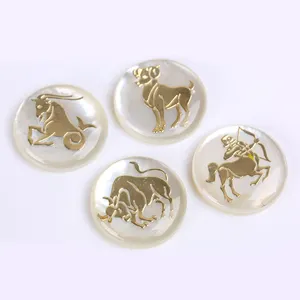 12 Zodiac Signs High Polished Mother Of Pearl Shell Pendant Jewelry