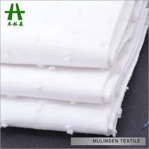 Mulinsen纺织品重量轻瑞士圆点纯白色染色的Voile 100% 棉织物