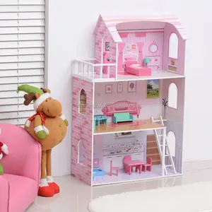 Happy family kids wooden diy doll house