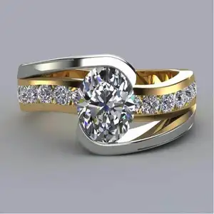 Anello in pietra di zircone bianco cristallo CAOSHI anello ovale da sposa in argento 925 bicolore stile rotondo semplice