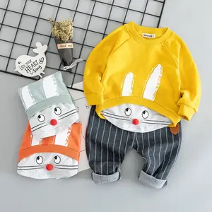Hao Setelan Sweter Versi Korea Bayi Laki-laki, Set Pakaian Olahraga Dua Potong Kartun Kelinci Versi Korea Musim Gugur