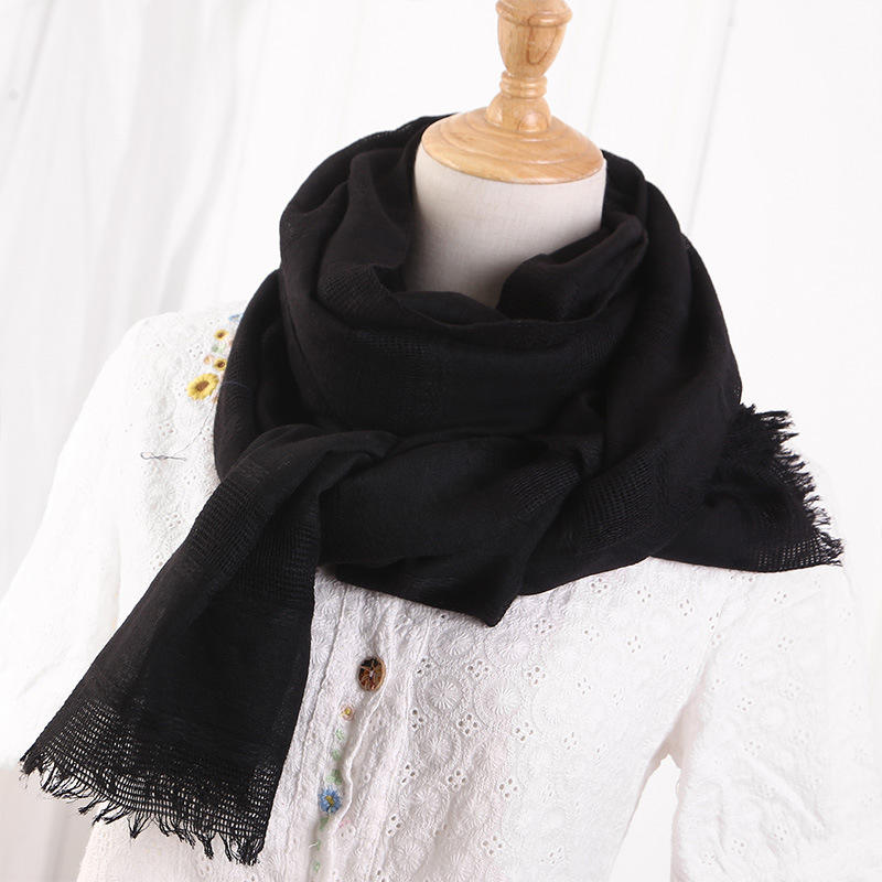 Women Cotton Hollow Cut Scarf With Short Tassel Fringes Large Wraps  Pashmina Muslim Plain Hijabs Scarves 190x90cm