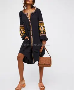 African women's sustainable sustainable casual dresses long sleeve embroidery for spring clothing Sta-00194