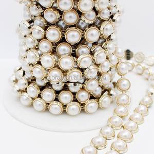 Groothandel Hotselling Goud Parel Strass Banding Parel Ketting Afwerking Voor Kledingaccessoires