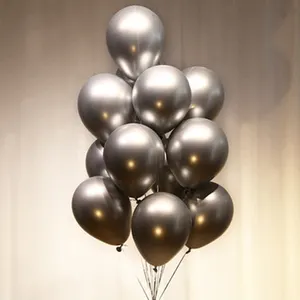 12 inch Silver Metallic Latex Chrome Balloon Party Decorations Set