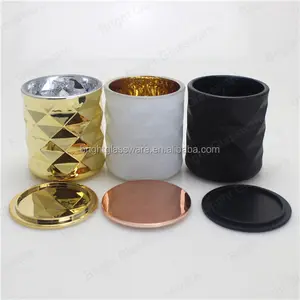 高品质新促销产品金铜烛台玻璃蜡烛罐与盖子批发