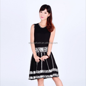 2017 resorte señoras de <span class=keywords><strong>la</strong></span> manera sin mangas con cuello en v jersey de algodón vestido - Product Image 3