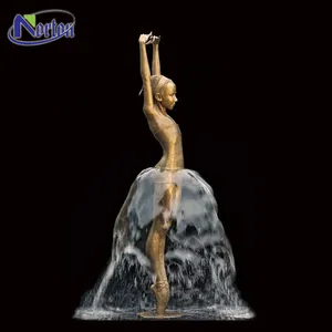 Hot sale modern metal fountain art sculpture garden water fountains beautiful brass bronze ballet girl dancing water fountain